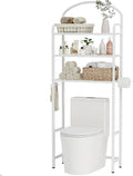 Over The Toilet Storage Rack - 3 Tier Bathroom Organizer with 4 Hooks & Paper Holder - Space Saving Metal Shelf for Bathroom - White Toilet Storage