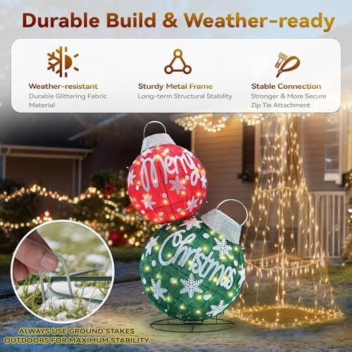 Large Lighted Christmas Ball Ornaments with Timer & Remote Control