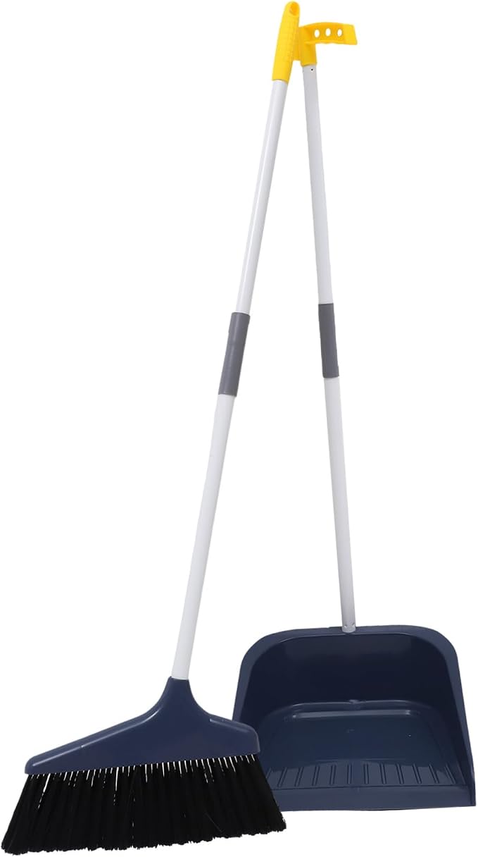 Dog Pooper Scooper Broom and Dustpan Set for Home Heavy Duty Broom and Dustpan for Office for Deck Driveway Garage Yard Concrete Floor Blue Broom Dustpan