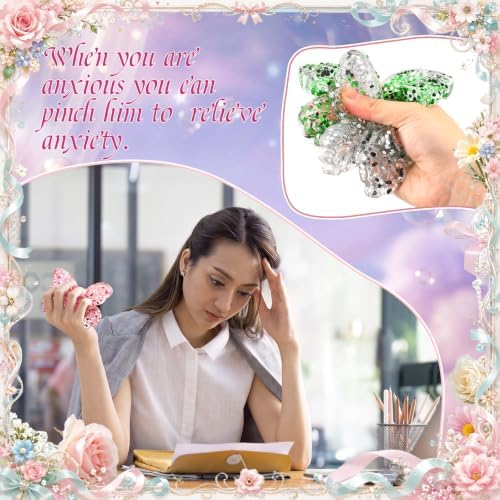 Meooeck 12 Pcs Butterfly Squeeze Fidgets Balls, Glitter Butterfly Fidget