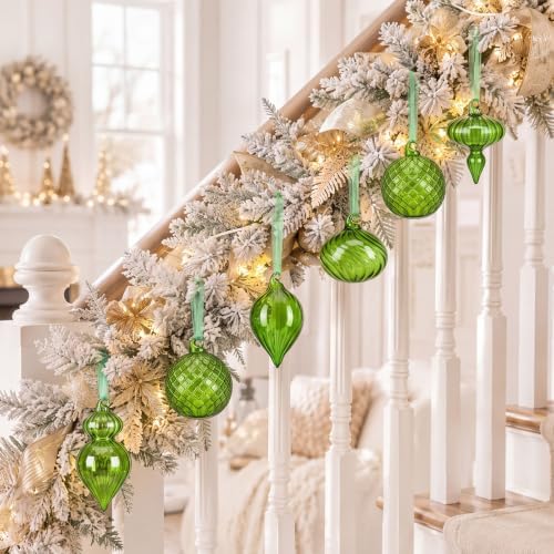 Hungdao 14pcs Vintage Christmas Ornaments Retro Glass Balls, Green