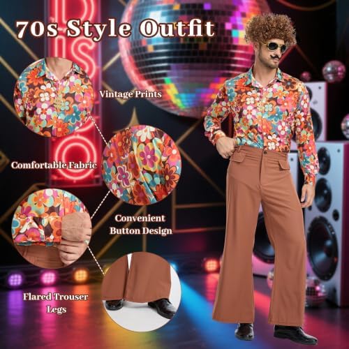 70s Disco Outfit for Men, 7 Pcs Retro Hippie Costume Adults