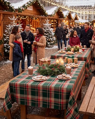 Christmas Tablecloth Rectangular, Tartan Plaid, 60x84 Inch