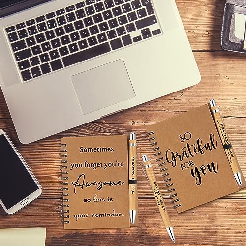 Honoson 10 Sets Inspirational Spiral Notebooks with Bamboo Pens