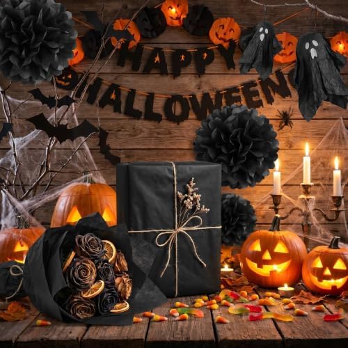 Black Tissue Paper - 100 Sheets Gift Wrapping Paper for Halloween Decor