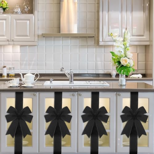 Daifunli 6 Pcs Black Velvet Christmas Cabinet Bows Ribbons for Kitchen