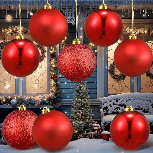 Deekin 8 Pack Large Christmas Ball Ornaments, 6 Inch Red Glitter Jumbo Ball