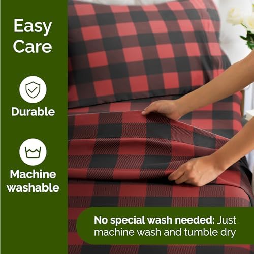 Christmas Sheet Set, Buffalo Plaid, Holiday Xmas Bedding Set - King Size