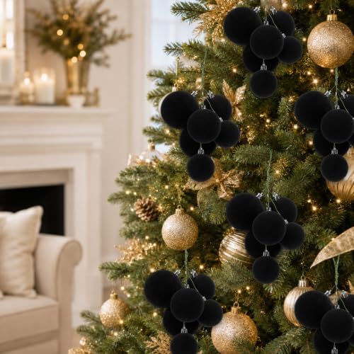 Roowest 4 Sets Large Black Velvet Christmas Ball Clusters Ornaments Decor