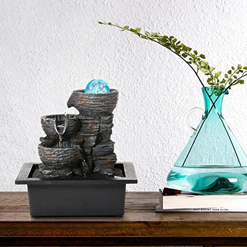 Dyna-Living Water Fountain Indoor Tabletop Waterfall Fountain with LED