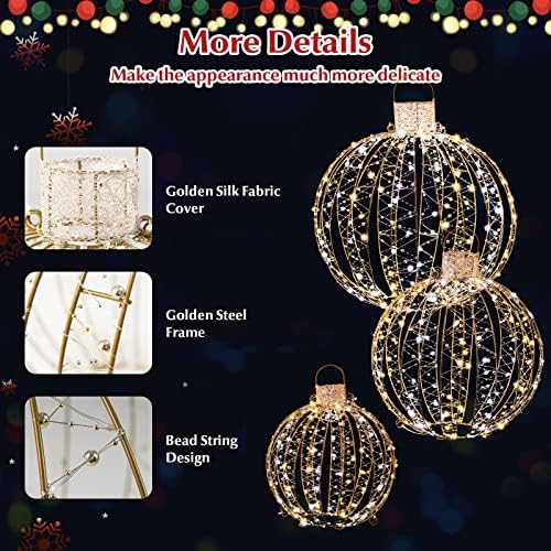 Tangkula 3 Pack Christmas LED Lighted Balls, Metal Twinkling Ornaments
