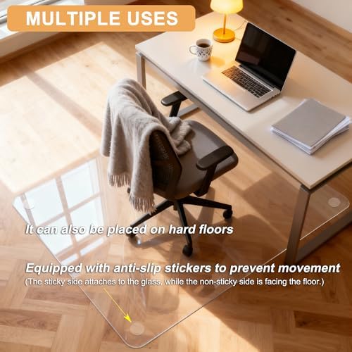 Azadx Tempered Glass Chair Mat for Carpet 45" x 53" Heavy Duty Chair Mat