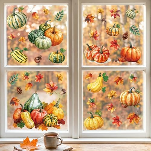 8 Sheets Fall Pumpkin Window Clings, Autumn Window Stickers Decorations