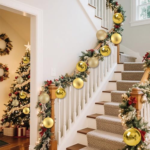 Jenaai 12 Pcs Large Gold Christmas Ball Ornaments, 4 Inch Big Oversized Shatterproof Christmas Tree Decorations Matte Glitter Giant Jumbo Plastic Hanging Baubles for Xmas Holiday Party Indoor Outdoor