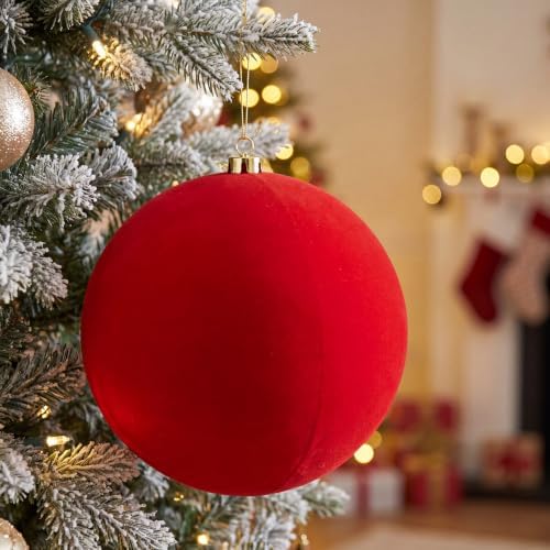 Threan 10 Inch Large Red Velvet Christmas Ball Ornaments