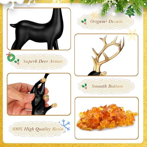 Thyle 4 Pcs Christmas Reindeer Decor Indoor Small Black Resin Deer Figurine