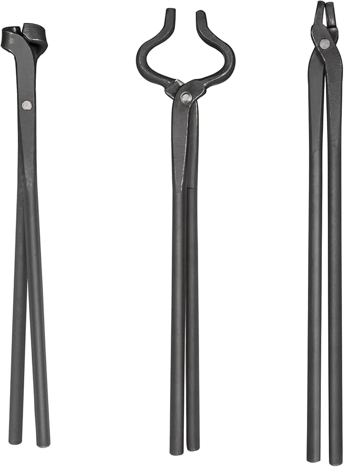 Blacksmith Tongs Set - V-Bit, Blade, Flat, Steel Forge Tongs (3PCS) | Assembled Tong for Knife Making, Blacksmithing, Bladesmith, Bladesmithing