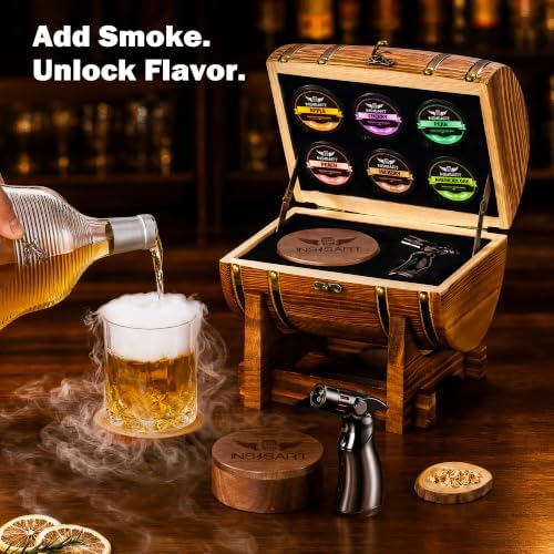 INSISART Whiskey Smoker Kit, Old fashioned Smoker Kit with Barrel,Charred