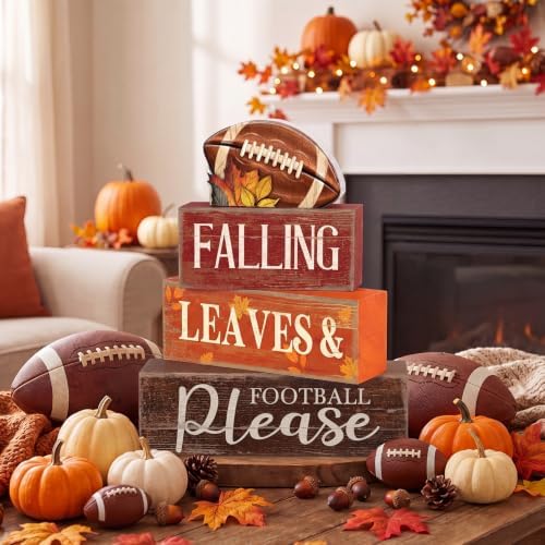 Moucuny 4 Pcs Fall Football Table Decor Farmhouse Tiered Tray Sign Set