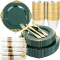 Nervure 175Pcs Green Plastic Plates, Disposable Party Plates for 25 Guests