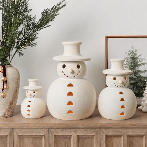 Christmas Decorations, 10.2" Handmade Terracotta Christmas Snowman Figurine