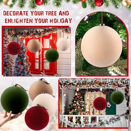 Weysat 4 Pcs 8 Inch Giant Velvet Christmas Ball Ornaments, Earth Tones Mix