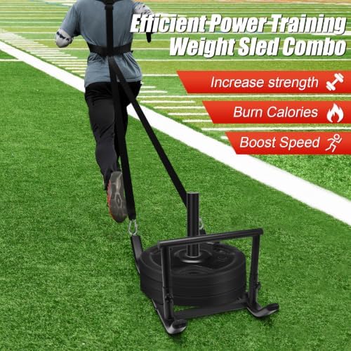 GADFISH Workout Fitness Sled, Weighted Sleds Push Gym Equipment for Adults & Kids, Compatible with 1" & 2" Weight Plates, Multi-Purpose Sled for Outdoor or Home Fitness Training
