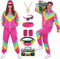 SOMSOC 80s Tracksuit for Men Women Halloween Costume Retro Windbreaker Set Neon 90s Outfit Couple Jogger Suit
