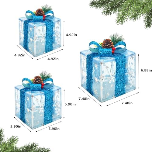 Set of 3 Snowflake Lighted Boxes, Blue Indoor Christmas Decor