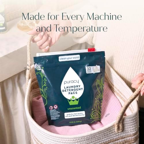 Puracy Laundry Detergent Pods with 2 Bio-Powered Enzymes, Free and Clear for Sensitive Skin, Non Toxic Richly Concentrated Washing Detergent Pods, 32 Ct (Pack of 3)