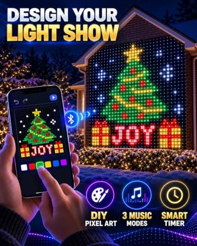 Christmas LED House Net and Smart Outdoor Wall Curtain Light 400 LEDs 6.6 x 6.6 FT Color Changing APP Control Music Sync DIY Animated Display for Windows Roofs Patio Holiday Decorations