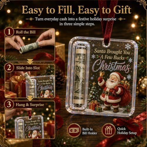 Crystal Christmas Cash Gift Holder Ornament Clear Acrylic Money Decor，A9