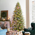 Glitzhome 9ft Prelit Artificial Christmas Tree, Green Full Christmas Tree Majestic Evergreen Fir with 2450 Warm White/Multi-Color Chasing and Twinkling Lights, 9 Function w/Foot Pedal&Remote Control