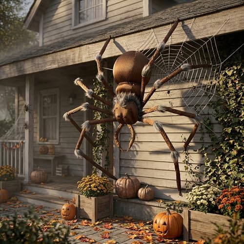 JOYIN Halloween Outdoor Decorations Brown Giant Spider, 45” Scary Large Spider Halloween Decor Outside, Indoor Party Supplies, Yard Lawn Garden Haunted House Prop