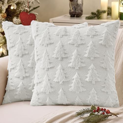 MIULEE Christmas Throw Pillow Covers Pure White Set of 2 18x18