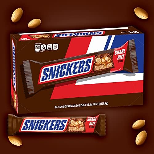 SNICKERS Milk Chocolate Candy Bars, Share Size Bulk, 3.29 oz, Pack of 24
