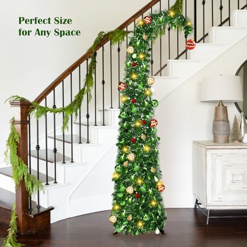 Whimsical Christmas Tree with Ball String Lights, 5FT Pop Up Curved Tree