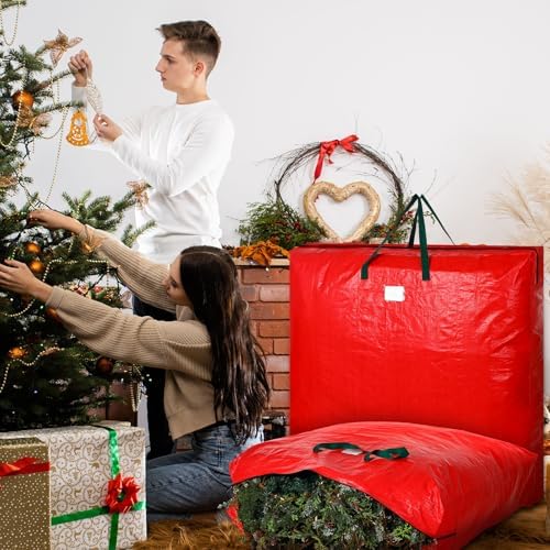 2 Pcs 48 Inch Christmas Wreath Storage Bags with Handle, Red