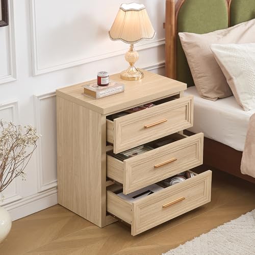RWYHG Night Stand 3 Drawer Storage 26" Tall Wood with Gold Handle