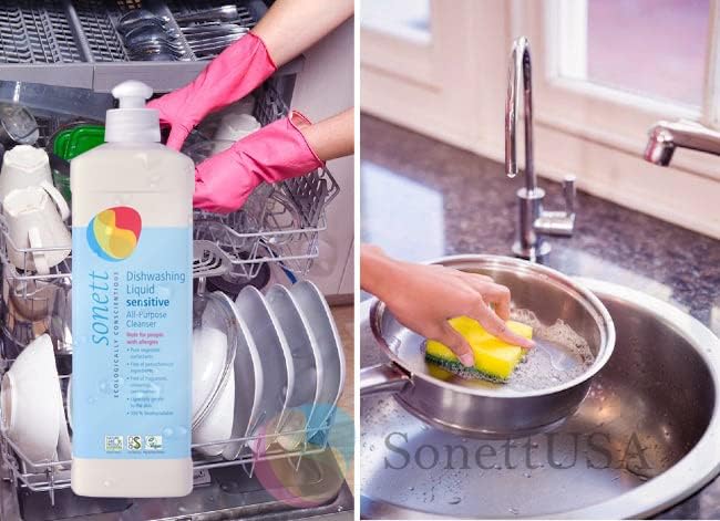 Sonett Organic Dishwashing Liquid, All Purpose Cleaner Sensitive Skin For People With Allergies 17 Fl.Oz (Pack of 6)
