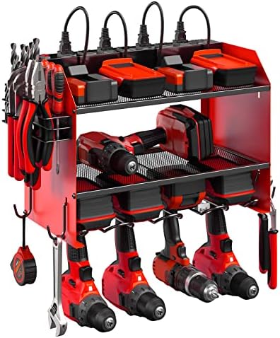 CCCEI Wall Mount Modular Tool Charging Organizer, Red, 1 Pack, 3 Tier.