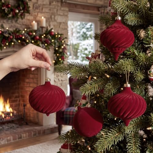 Civaner 8 Pcs Large Velvet Christmas Ball,6 Inch,Burgundy