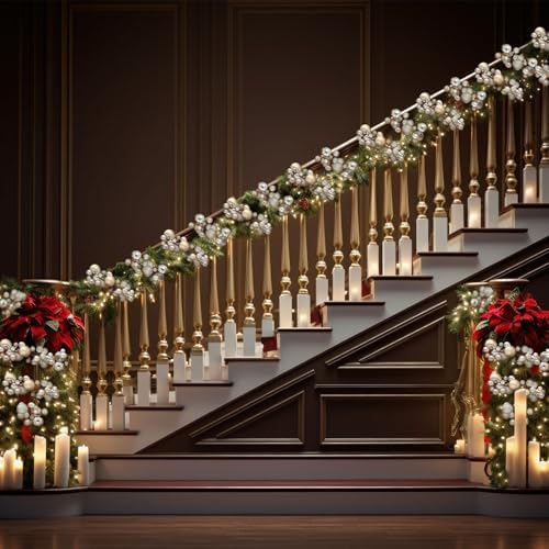 2 Pcs 6 ft Christmas Ball Ornament Garland, Champagne Gold