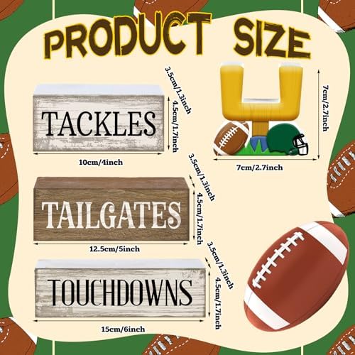 Lineshading 4 Pcs Fall Football Table Decor, Wood Block Sign Home Shelf