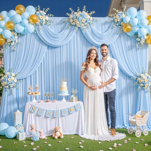 4 Panels Baby Blue Backdrop Curtain for Baby Shower Parties Wrinkle Free Light Blue Curtains Backdrop Drapes Fabric Decoration for Birthday Party Photography 20ft(W) x 10ft(H)
