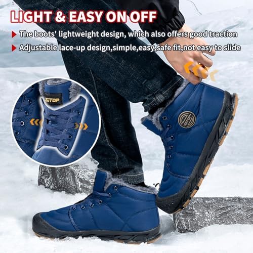 Mens Snow Boots, Mens Winter Boots, Mens Winter Trekking Snow Boots, Winter Boots for Men Waterproof Fur Lined Warm Winter Boots Men Lace up Snow Ankle Shoes Outdoor Anti-Slip Lightweight Hiking Boot