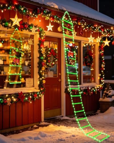 Toodour LED Christmas Lights - 10ft Christmas Decorative Ladder Lights with Santa Claus, Xmas Decorations Light for Indoor Outdoor, Window, Garden, Home, Wall, Xmas Tree Decor - Green