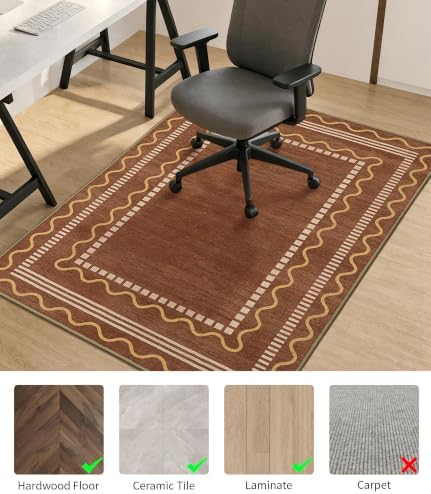 chakme Office Chair Mat for Hardwood Floor, 72"x48" (Brown Scalloped)