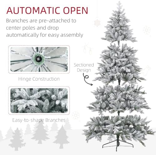 HOMCOM 8ft Snow Flocked Artificial Christmas Tree Hinged Xmas Tree Green