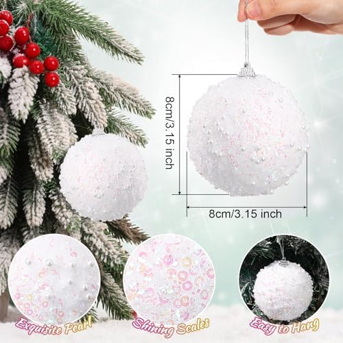 Lyrow 24 Pcs 3.15" Christmas Ball, AB White